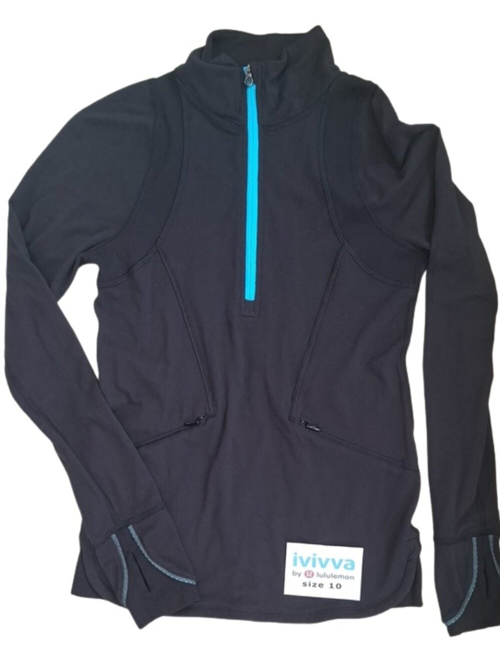 Ivivva Girl Lululemon 🍋Black 1/2 Zip pink pullover pockets thumbholes size 10